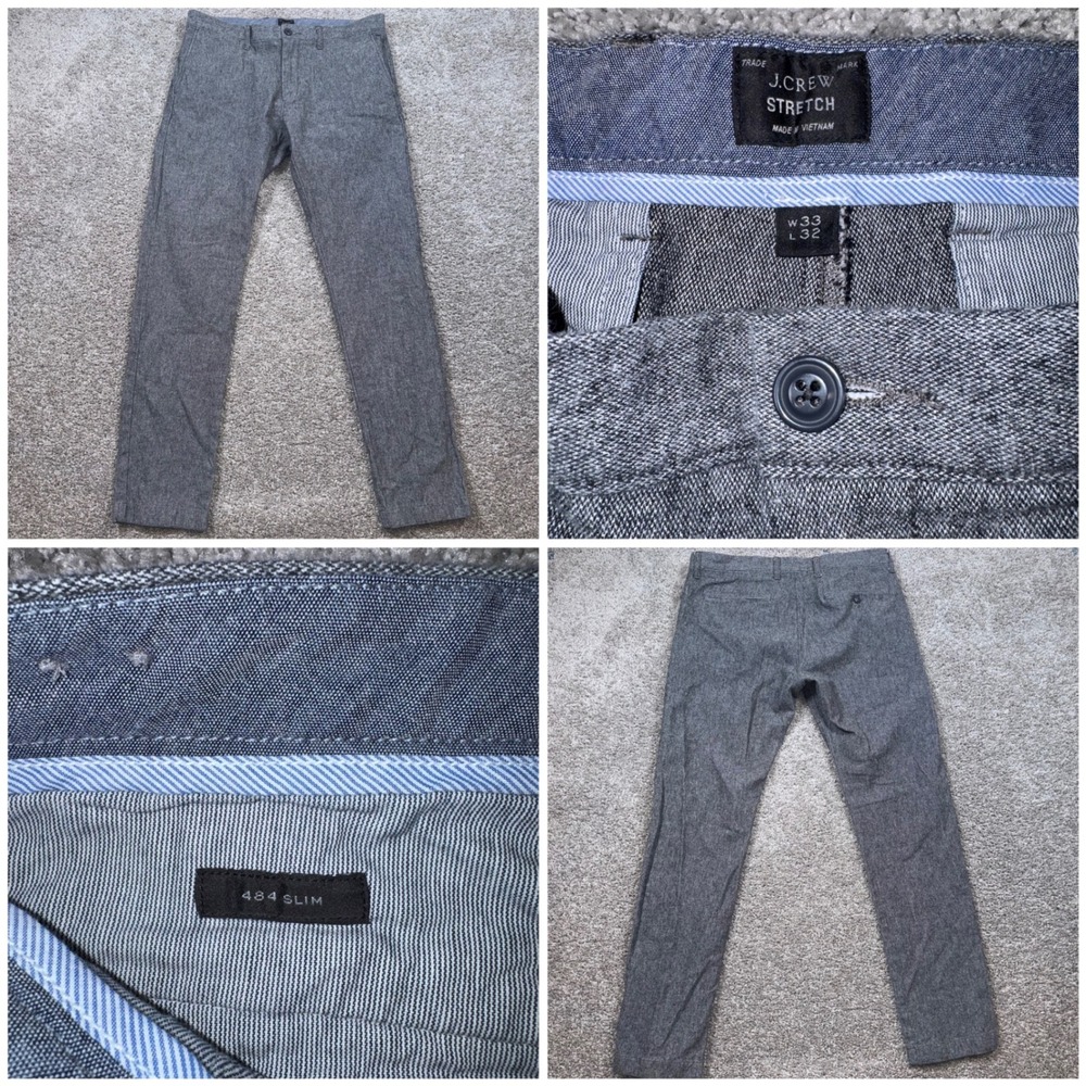 J.Crew 484 Slim Pants Mens Stretch Grey 33x32 EXCELLENT